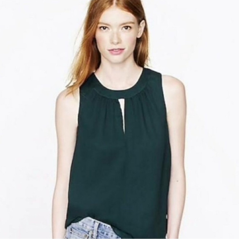 J. Crew Green 100% Silk Sleeveless Blouse with Keyhole Detail Size 00